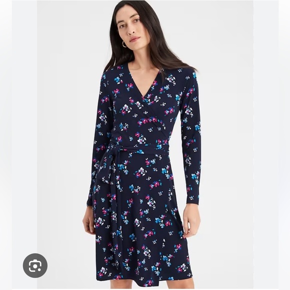 Banana Republic navy floral wrap dress sz S Pet - Picture 6 of 6